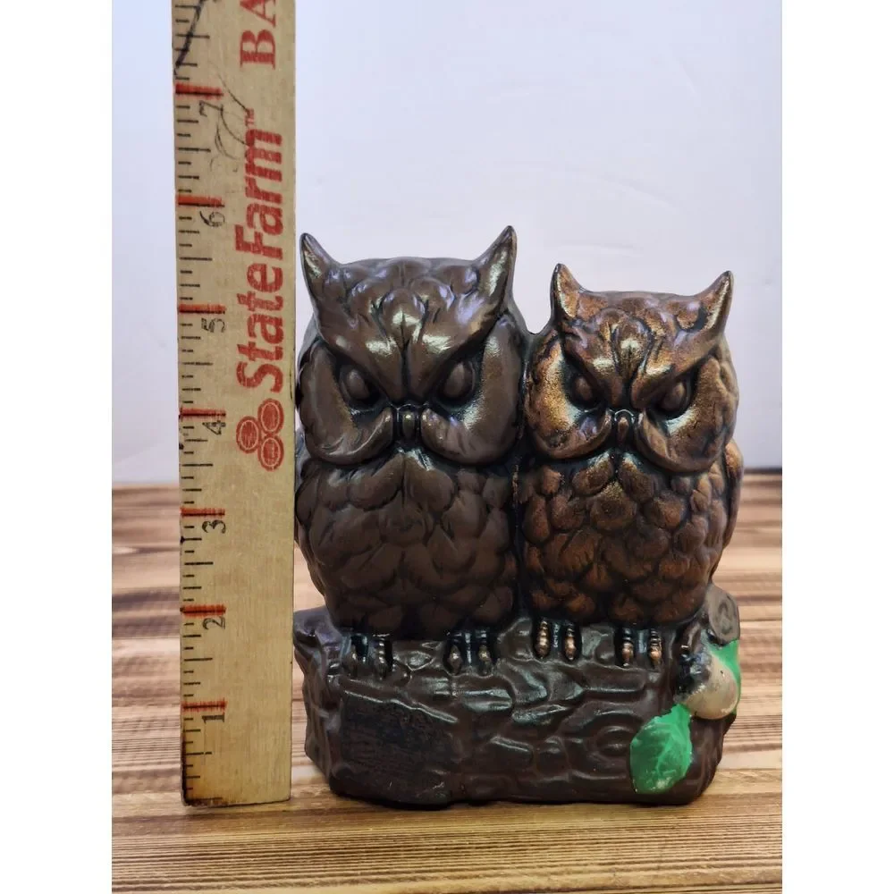 VTG Chalkware Painted Owls on Log Mid Century Japan  Woodland‎ Decor Lover Solid